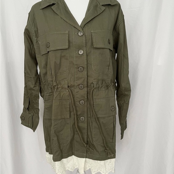 $198 ANTHROPOLOGIE TINY CHARLIE EYELET UTILITY JACKET MILITARY COLOR SIZE S NWT - Picture 2 of 8